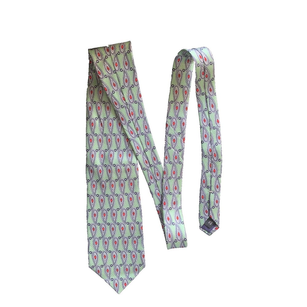 Vtg 80s 90s Tom James Silk Neck Tie Textured Mint Green Red Paisley Designer NOS - Picture 3 of 9
